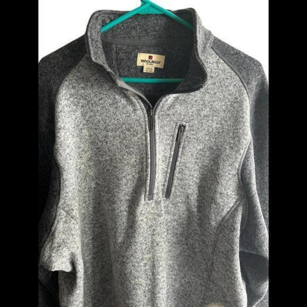 Woolrich Fleece Sweater 1/4 Zip Pullover Size XXL Gray 100% Polyester Knit‎
